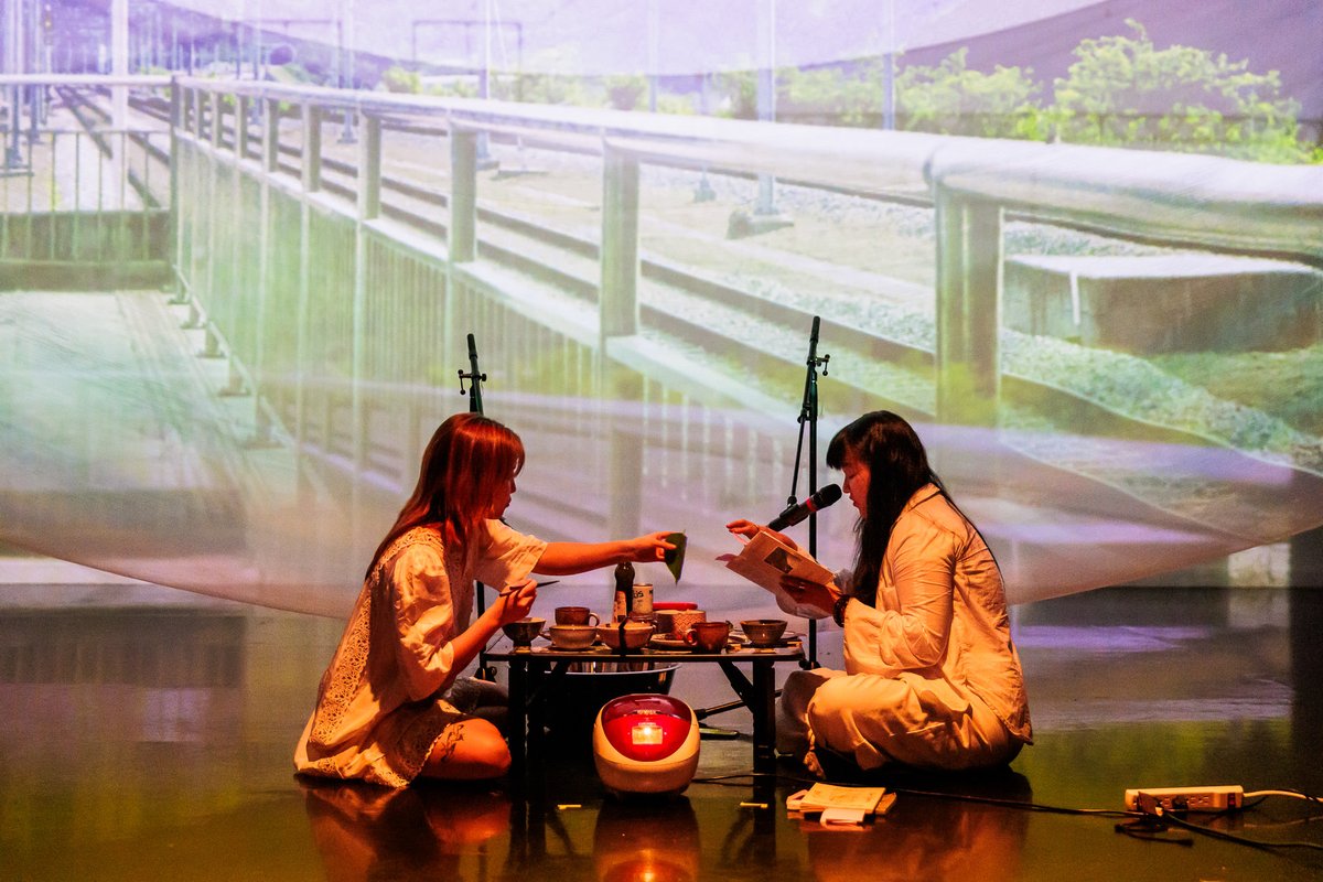 KSTheater's tweet photo. In their Freshworks performance Prophecies &amp; Soy Sauce Shots, Caroline Yoo and Davine Byon explored the futures their dreams imagined, the pressures of diaspora storytelling, and the liberation we want in the present. 

📸 : 1st photo, Audrey Medrano; 2-4, @ChadIsaiahPhoto https://t.co/ewcjbbRxxF