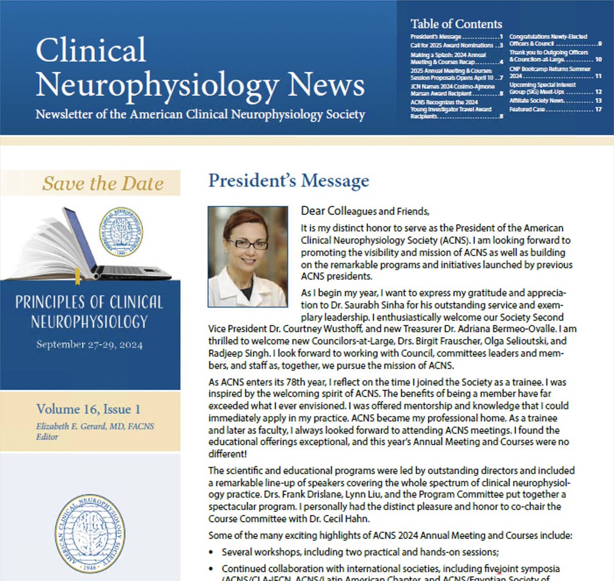 The spring issue of 'Clinical Neurophysiology News,' the official ACNS newsletter, is available online! This issue features an #ACNS2024 Annual Meeting & Courses recap, the Call for 2025 Award Nominations, and an NAEC guideline update. Access the issue: acns.org/publications/c….