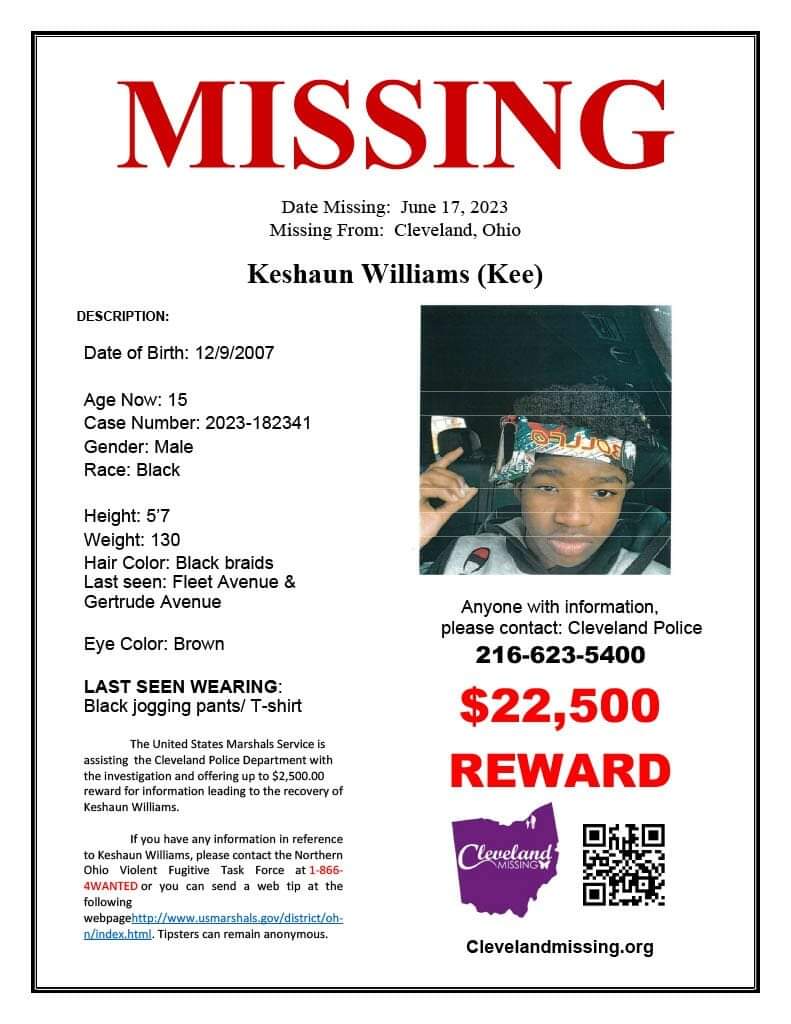 🚨 STILL MISSING 🚨 

Active #AmberAlert remains for #KeshaunWilliams who has been missing since June 17, 2023 in #ClevelandOhio last seen around Fleet Ave. and Gertrude Ave. 
#MissingTeen #MissingOhio #MissingPerson #Missing #Repost