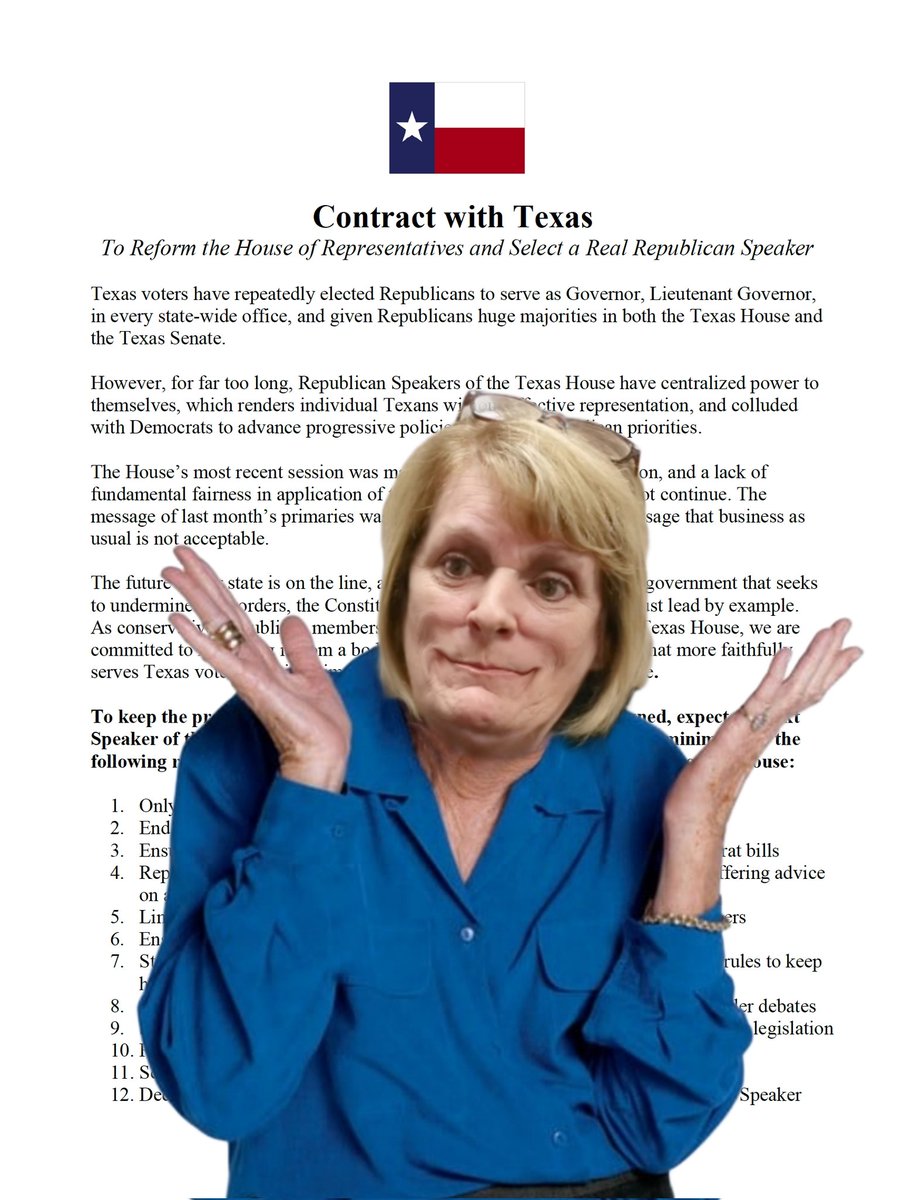 Don't worry, @DavidLowe4Texas...  @StephanieKlick said she'd sign the #ContractWithTexas too, as soon as she finds her contract signing pen.

She only has her GOP priority legislation killing pen and her lucky '@DadePhelan Edition' donation accepting pen in her purse right now.