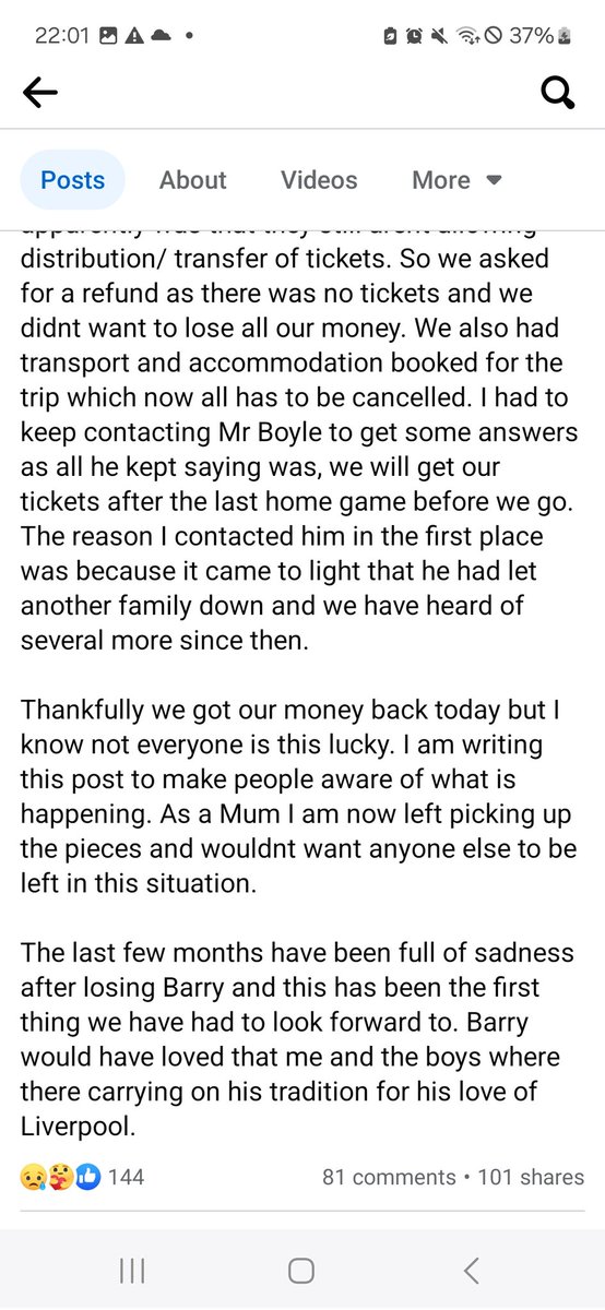 cancun01's tweet photo. @LFC please can anyone help this family. It is a very real sad situation that no parent wants to go through but for someone to go and take advantage of that grief is disgusting. If anyone can help get tickets or the program from this coming weekend please get in contact https://t.co/hOKqEmD09N