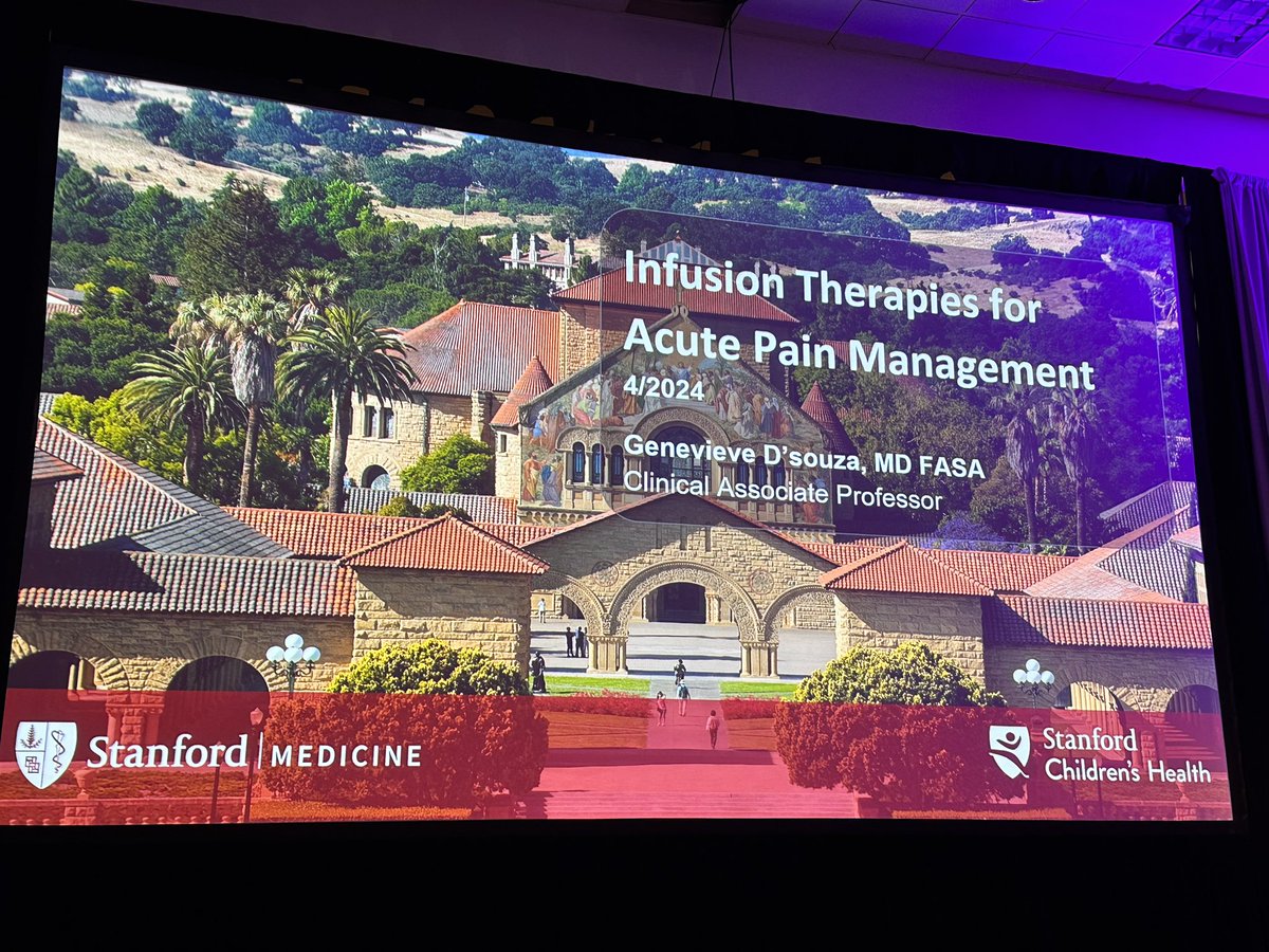 Woohoo another awesome @stanfordanes @StanfordChild faculty talking @PedsPainMed #sppm2024 on ketamine infusions in pediatric acute pain.