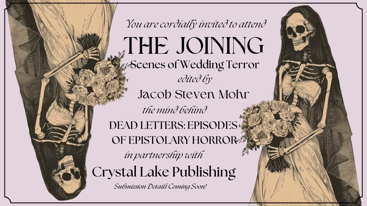 After the success of DEAD LETTERS, I'm happy to announce that we're riding the carousel again. In 2025, I'll be rejoining @crystallakepub to edit THE JOINING: SCENES OF WEDDING TERROR, an anthology of matrimony-themed horror! RTs welcome. #horror #submissions #anthology