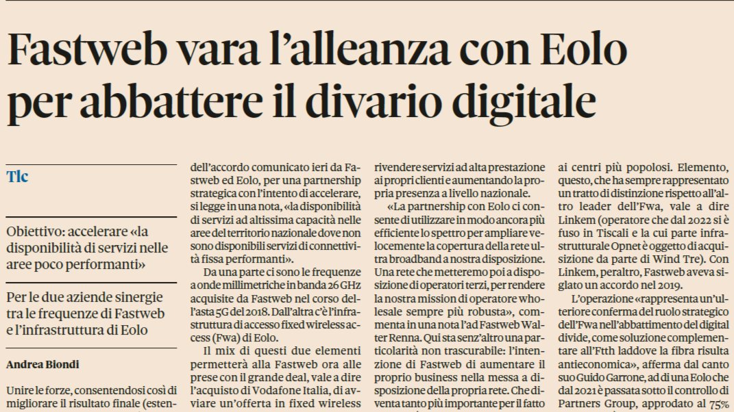 📌 FASTWEB, alleanza con EOLO contro il digital divide

@An_Bion @sole24ore @FASTWEB @VodafoneIT @eolo_it @WindTreOfficial

#fastweb #eolo #fwa #digitaldivide #5g