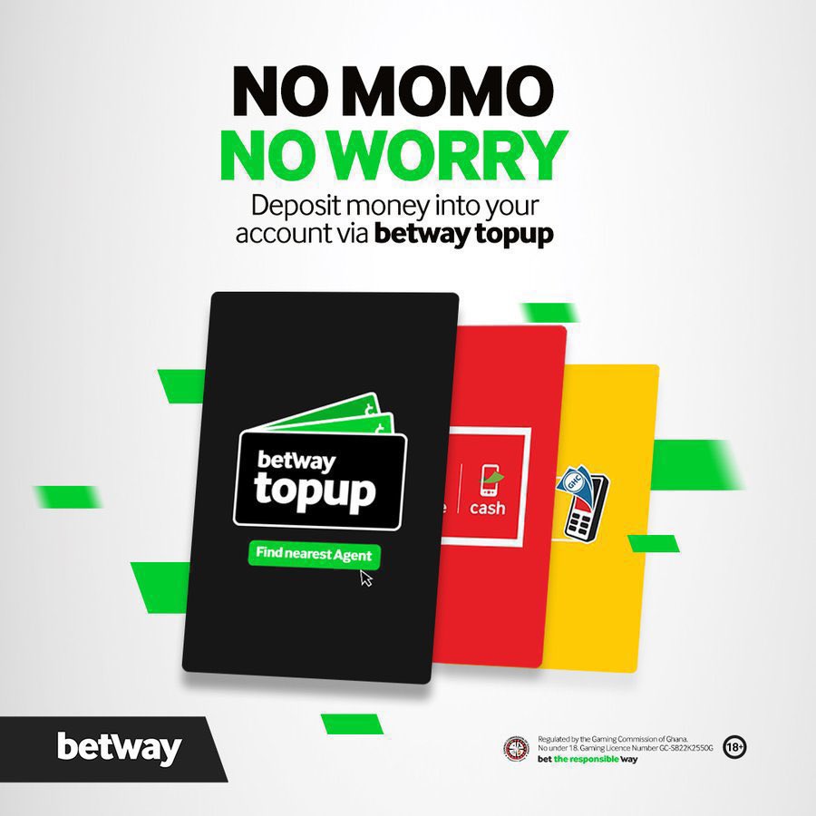 The game is close but you no get momo? No wahala 😁 You can now deposit directly into your account with Betway Top Up. Go to betway.com.gh and find the nearest TopUp agent🔥