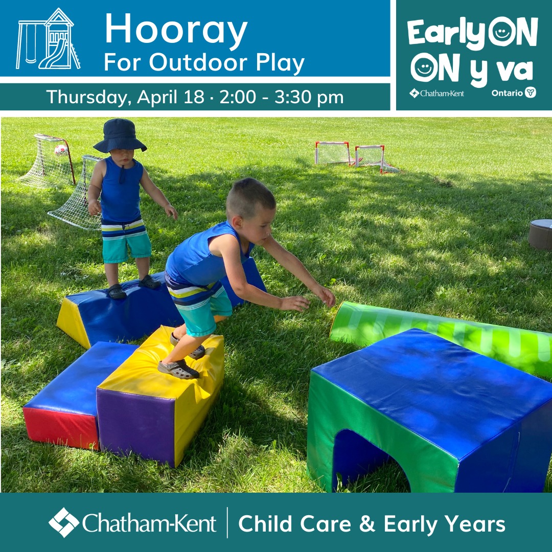 Join Chatham-Kent Child Care and Early Years on April 18th, 2-3:30pm for Outdoor Play in Wallaceburg (0-6y)
*Registration Required
Location: Glen Mickle Park (6 Henry St., Wallaceburg)
chatham-kent.ca/EarlyON
#YourTVCK #TrulyLocal #CKont #EarlyON #Wallaceburg