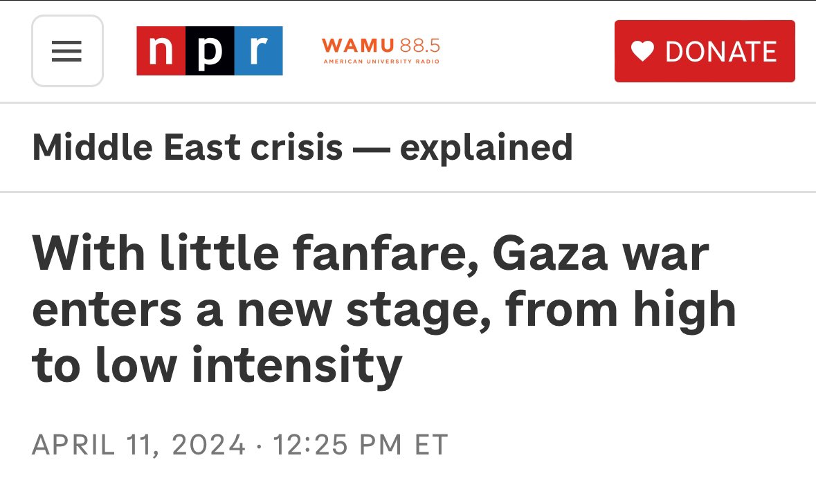 For the record, Israel killed 63 Palestinians in Gaza in the last 24 hours. In any other context, that’s a horrific & unspeakable massacre. But in the context of Israel’s genocide, that’s apparently “low intensity.”