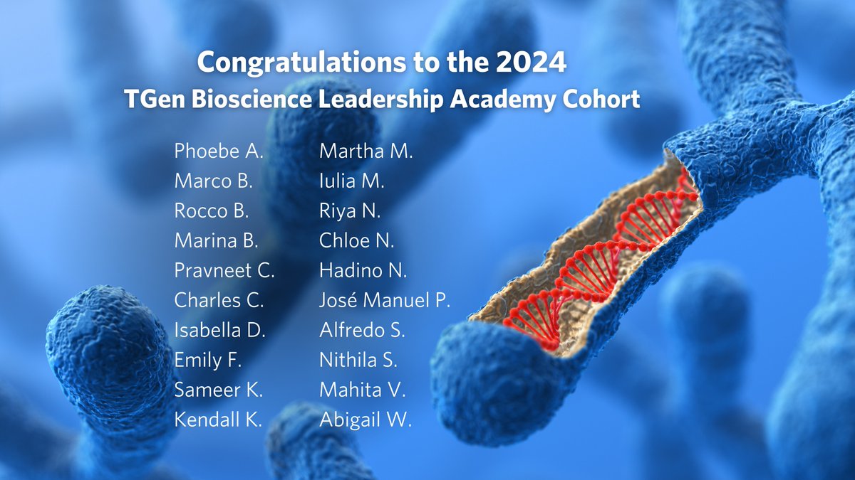 Congratulations to the recently selected TBLA participants! These 20 high school students will have the opportunity to explore TGen, opportunities, and careers within bioscience. We cannot wait to have them on-site in June!
