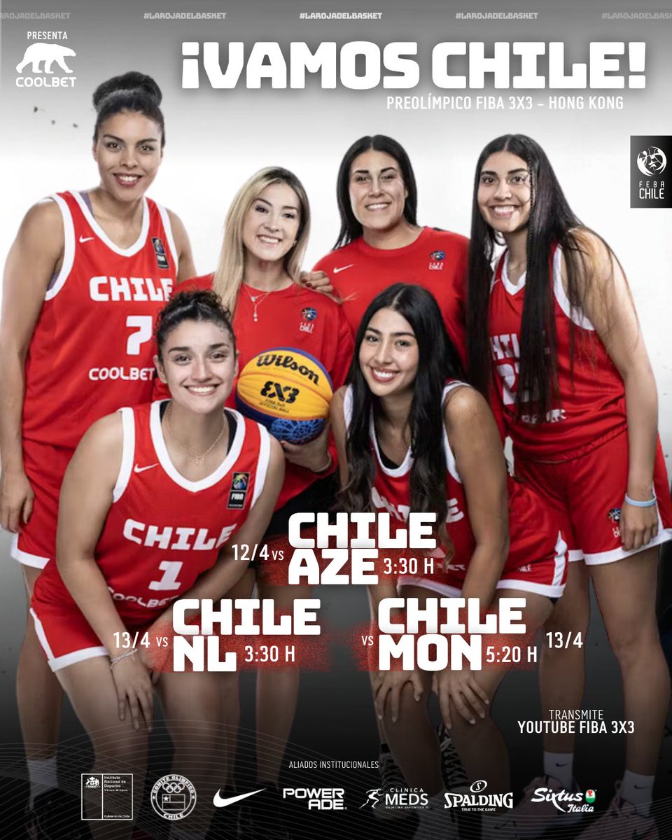 Claro que sí, ¡𝗩𝗔𝗠𝗢𝗦 𝗖𝗛𝗜𝗟𝗘!  🙌

✌️ A horas de nuestro debut en el Preolímpico #FIBAUOQT, compartimos cortesia de <a href="/CoolbetChile/">CoolbetChile.com</a> detalles de los juegos de la Selección en fase de grupos 🗓⌚️☕️

📺 YouTube <a href="/FIBA3x3/">3x3 Basketball | FIBA3x3</a>
📍 Hong Kong 

<a href="/INDChileOficial/">IND Chile 🇨🇱</a> | <a href="/TeamChile_COCH/">Team Chile</a>