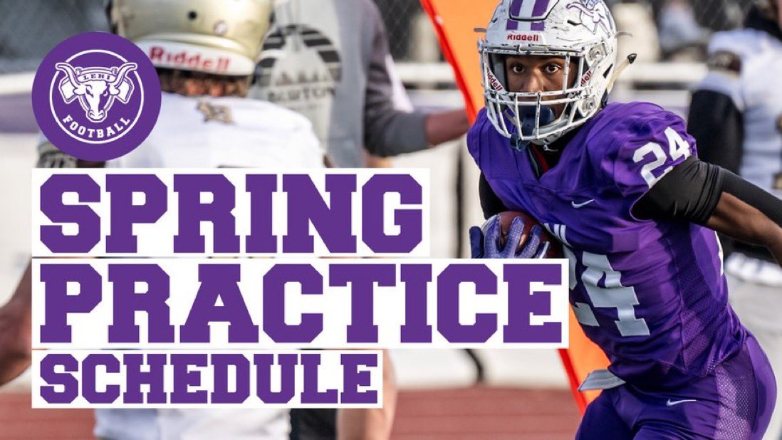 Lehi Football spring practice starts next week! Here is the schedule. All practices start @ 6:45 pm. Mon. April 15 Wed. April 17 Mon. April 22 Wed. April 24 Mon. April 29 Wed. May 1 Mon. May 6 Tue. May 7 Mon. May 13 Wed. May 15