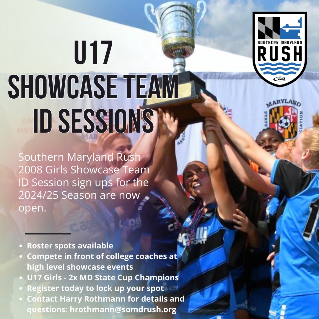 🚨Southern Maryland Rush 08G Team *ID Session* sign ups for the 2024-2025 season are now open.

Click below to 🔒 lock up your spot today!

somdrush.org/Default.aspx?t…