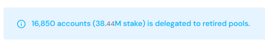 I totally get that some people make a long-term investment and don't look at it for a while.  But this still seems like a lot.  Some of these pools just retired recently, some over 2 years ago and still have delegation.  Perhaps some portion is lost keys/wallets/etc.  Still ...