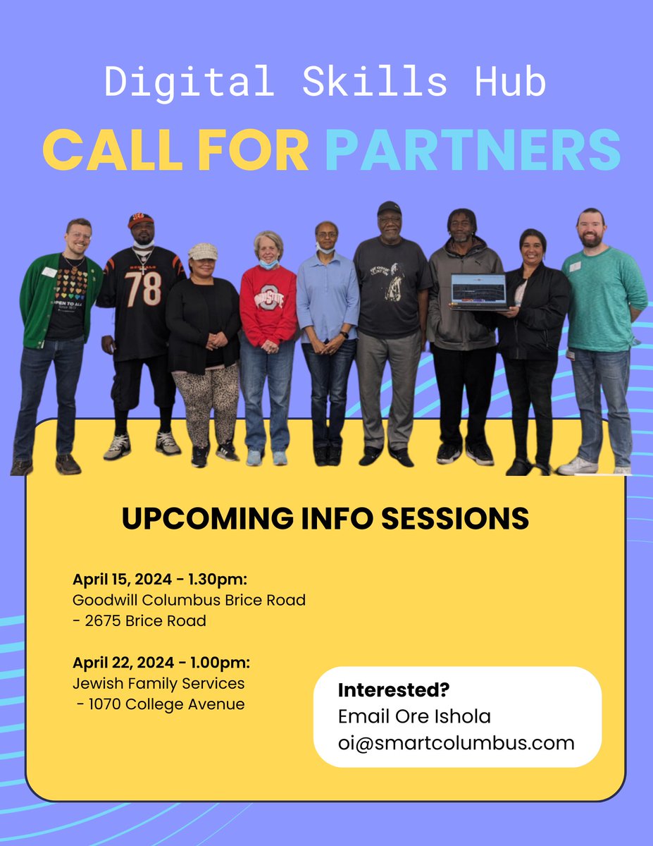 Call for partners! We're expanding the Digital Skills Hub Columbus program and seeking community organizations that can host and deliver digital skills training sessions! Linked partnership guide: franklincountydigitalequity.org/wp-content/upl… @jfscolumbus @GoodwillCols