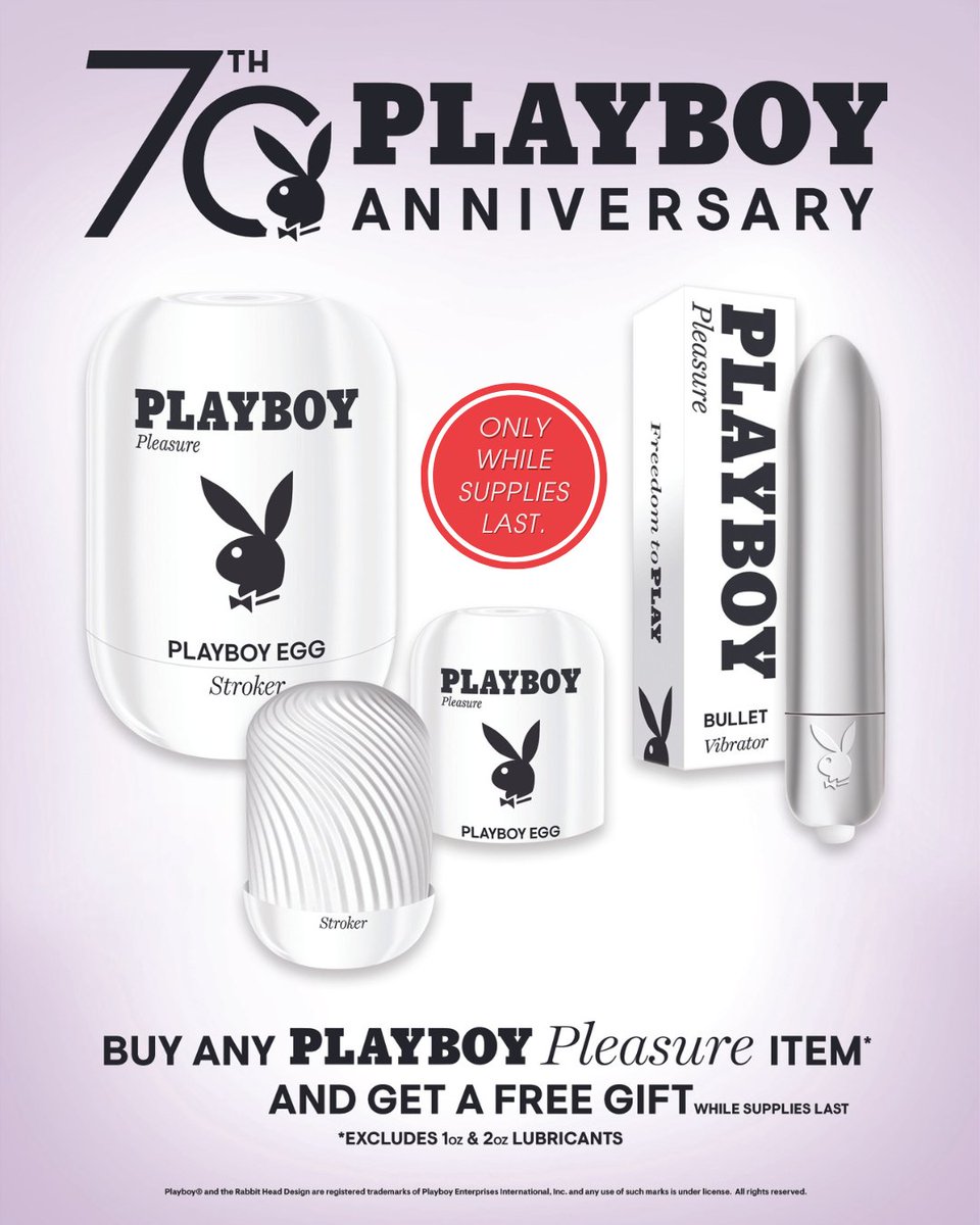 FREE gifts are running low! Get your FREE gift with any Playboy 🐰 Pleasure Product purchase today. . . #limitedtime #playboypleasure #eggstroker #vibrating #70thanniversary #freegifts #loversplayground