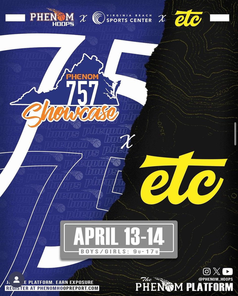 .@ETCSportGroup x @Phenom_Hoops event this weekend is going to be 🔥🔥. Be sure to follow @ty1ewis @JeffreyBendel_ @ShaneMBaronner for coverage. 🚨 757 Showcase 📍Virginia Beach Sports Center 🗓️ April 13-14 🏀 120+ Teams Schedule ⬇️ basketball.exposureevents.com/213888/phenom-…
