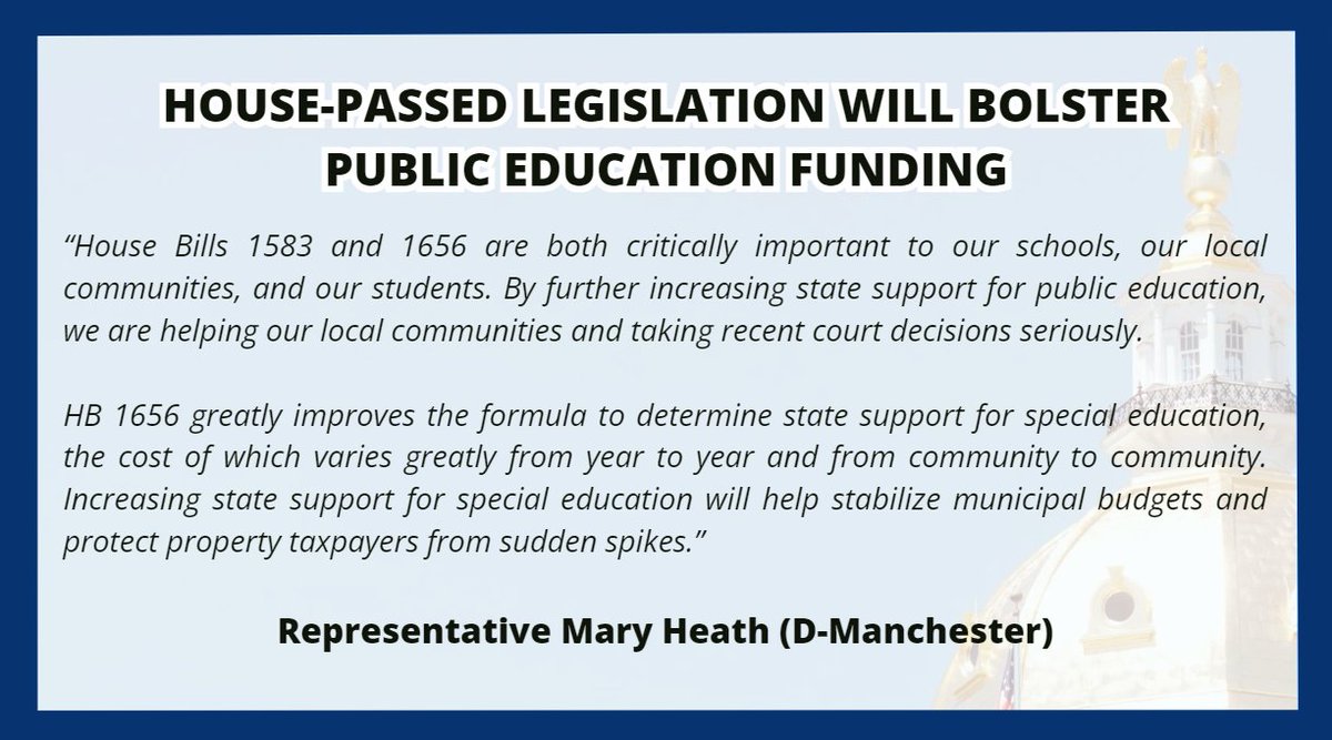 'By further increasing state support for public education, we are helping our local communities and taking recent court decisions seriously.' - Rep. Mary Heath #NHPolitics