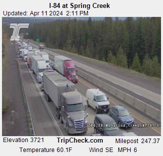 I-84 westbound is closed in #EasternOR between #LaGrande and #CabbageHill, MP 265 to 244 due to a semi crash. Expect a lengthy closure. Use TripCheck.com for updates.