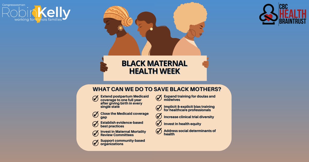In the United States, Black women are 3x more likely to die from pregnancy complications than white women — this is unacceptable. Congress must take action to ensure that Black mothers have equal access to maternal health resources. #BlackMaternalHealthWeek