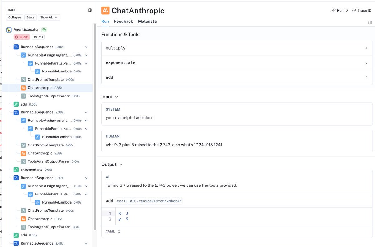 As part of this, we've updated LangSmith to support rendering of Tools and Tool Calls in traces for various models, including @AnthropicAI!