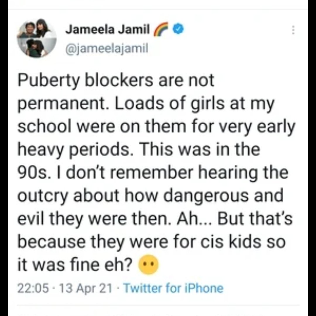 They trot this one out from time to time and it always gets slapped down but they don't care. Mate, there is a massive difference between the traditional use for puberty blockers on kids and the way that they're used on so-called trans kids. The former is for children with…