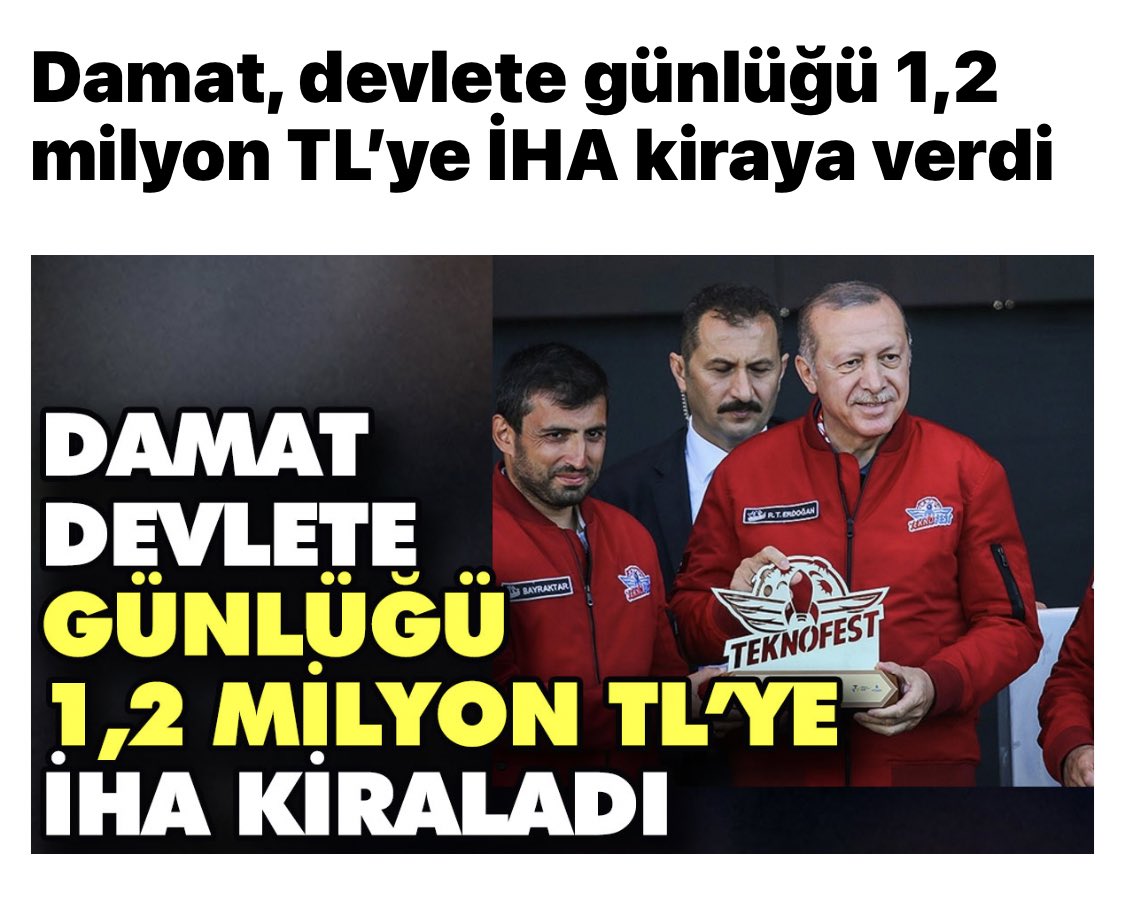 Devletin TUSAŞ’ı iha üretiyor
Devletin Havelsan’ı iha üretiyor
Devletin Aselsan’ı iha üretiyor

Devlet Damattan İha kiralıyor.

Siz şimdi buna “ülkenin gururu” mu diyorsunuz? Bildiğin Nepotizm lan bu.