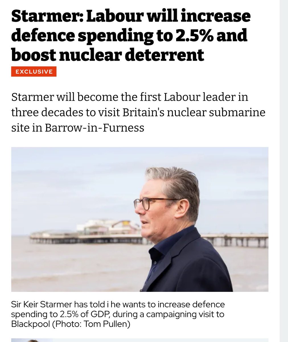 Keir Starmer commits to 2.5%/gdp defence spending - this is huge because HMG has this as an 'aspiration' - Labour now stronger on defence than the Tories 👏👏👏