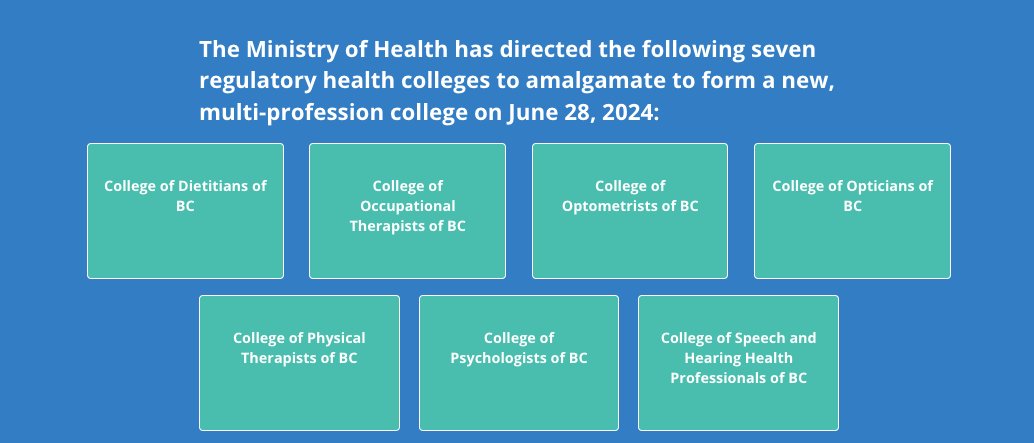 OTCollegeBC's tweet photo. Visit the C7 temporary website for information about the seven regulatory health colleges' amalgamation in the period leading up to June 28, 2024. 

https://t.co/Y7LLBSvDqE https://t.co/ajtUnbo1NY