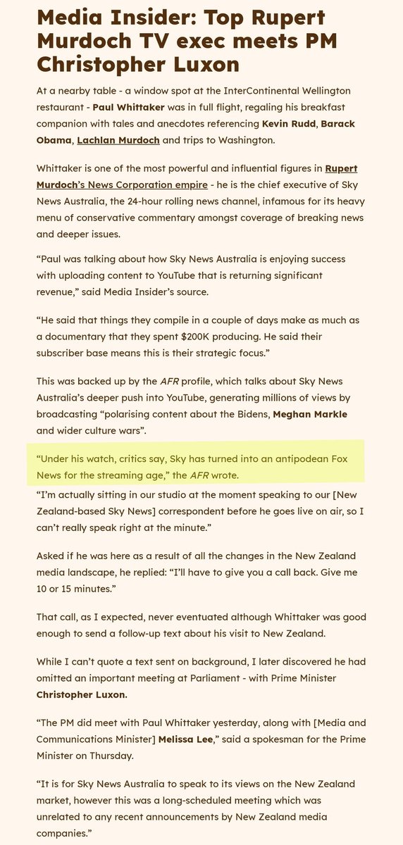 I put it to you I didn't want to bore New Zealand by revealing I met with Robert Murdoch's top executive, unless some nosy journalist asked.