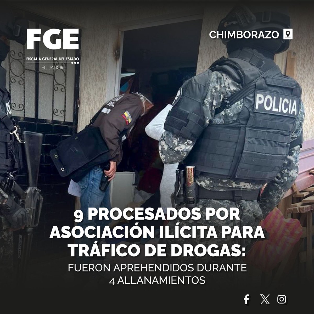 #ATENCIÓN | #Chimborazo: #FiscalíaEc procesa a 9 personas por #asociaciónilícita para #tráficodedrogas. Se presume que se dedicaban al expendio de sustancias ilícitas en #Riobamba. Detalles ⬇️ 🌐 tinyurl.com/m7dxcadk