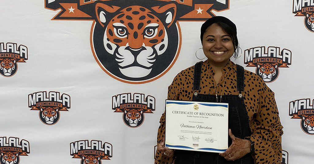 UH College of Education (@uhcoe) on Twitter photo Kudos to Fathima Noordeen! She won Rookie Teacher of the Year from <a href="/MYE_Leopards/">Malala Elementary</a> in <a href="/FortBendISD/">Fort Bend ISD</a>.
Noordeen earned a B.S. in teaching and learning in 2022.
“I have always enjoyed helping others, and just seeing the ‘ah-ha’ moment on my students’ faces is so rewarding.” Kudos to Fathima Noordeen! She won Rookie Teacher of the Year from <a href="/MYE_Leopards/">Malala Elementary</a> in <a href="/FortBendISD/">Fort Bend ISD</a>.
Noordeen earned a B.S. in teaching and learning in 2022.
“I have always enjoyed helping others, and just seeing the ‘ah-ha’ moment on my students’ faces is so rewarding.”