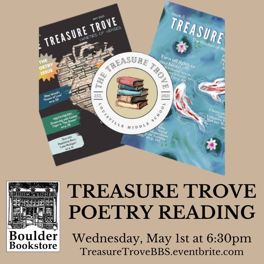 Did you know that Louisville Middle School students write, edit, and design their own quarterly magazine called 'The Treasure Trove'? We're delighted to welcome back these talented Middle Schoolers next week to celebrate their newest issue. RSVP: TreasureTroveBBS.eventbrite.com!