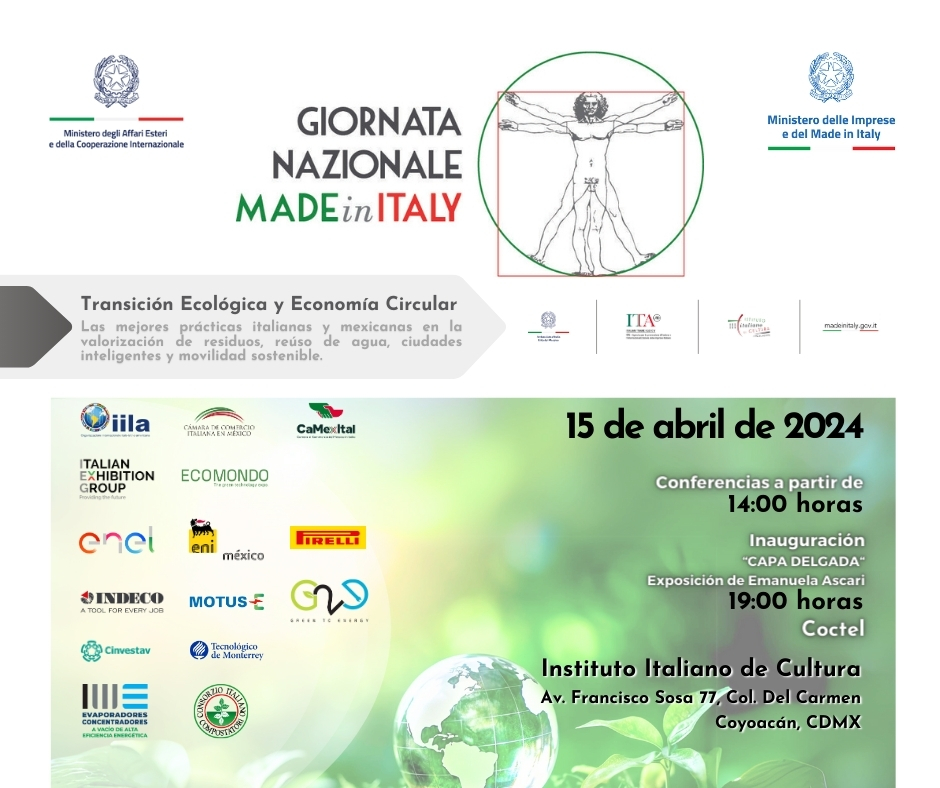 ✨¡Celebremos la primera edición del Día del Made in Italy con un enfoque verde!✨ Este lunes 15 de Abril desde las 14 hs el Instituto Italiano de Cultura de Coyoacán se transformará en un escaparate de la excelencia italiana con un toque ecológico.🍃🌿 @iicmessico