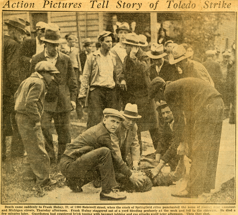 90 years ago today, 1,000 auto workers walked out of the Electric Auto-Lite factory in Toledo —  an act that would lead to a bloody battle against the National Guard & become known as one of the most memorable and influential strikes of the Great Depression. #FlashbackFriday