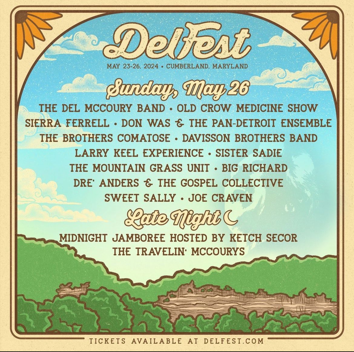 Pickin' and grinnin' thinking about @DelFest ahead. The schedules are out and we play on Sunday, May 26th. Head to delfest.com for more info or to grab tickets. #delyeah