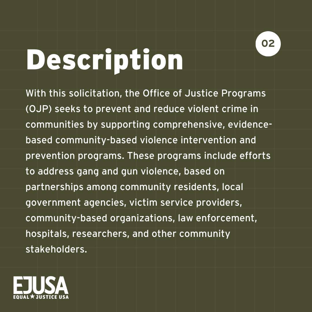 New funding opportunity alert! The FY24 Office of Justice Programs is offering grants for Community Based Violence Intervention and Prevention Initiative Site-Based projects. Learn more and register for the webinar on April 25th at 1 p.m. ET here: bja.ojp.gov/events/fy24-co…