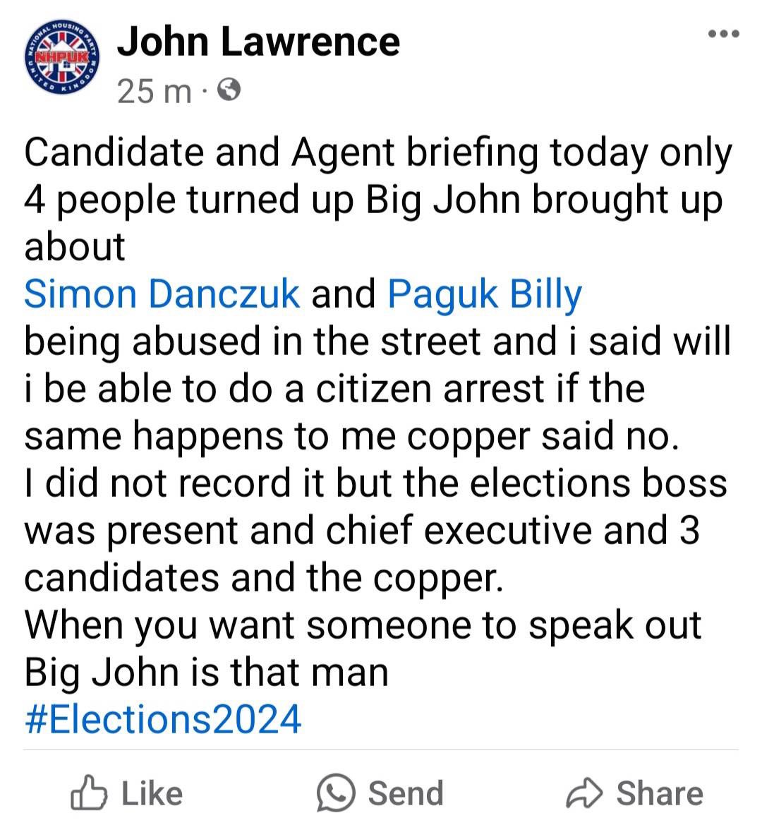 It's all going absolutely swimmingly with this moronic brainstrust. A bloke called Big John wants to make Citizen's arrests