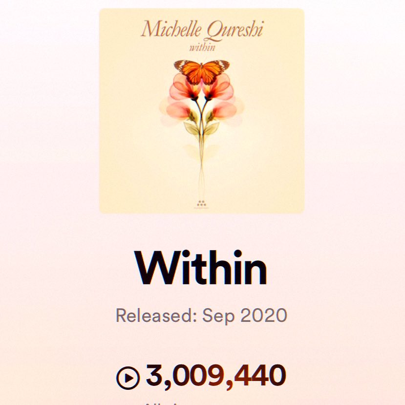 Proud of this album's reach on Spotify and other streaming platforms! Thank you fans 🥰🎸☮️ michellequreshi.com