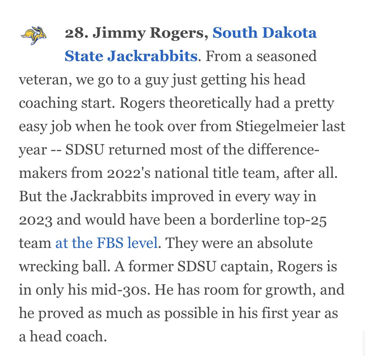 Check this out ESPN named their top 30 coaches that will define the next decade of College Football SDSU’s Jimmy Rogers comes in at No. 28 espn.com/college-footba…