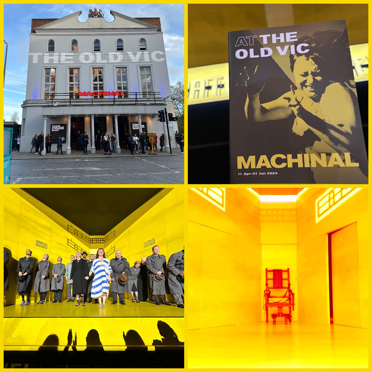 This evenings entertainment. First preview of #Machinal at @oldvictheatre. Inspired by the true events of Ruth Snyder. Incredible and intense theatre which is phenomenally led by @RosieSheehy (what an actress). Loved the staging of this production too. 👩🏻👴🏻✋👨🏼‍🦱💛🌕🪟🛏️🪑🎭👏