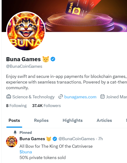 BunaCoinGames's tweet photo. $buna twitter now 
verified !

There is no smoke without fire!

YOU  are not READY for whats coming.

private sale , still open!