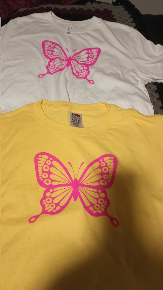 I took a Textile Screen class today... I made these two T-shirts.. #PinkButterflies