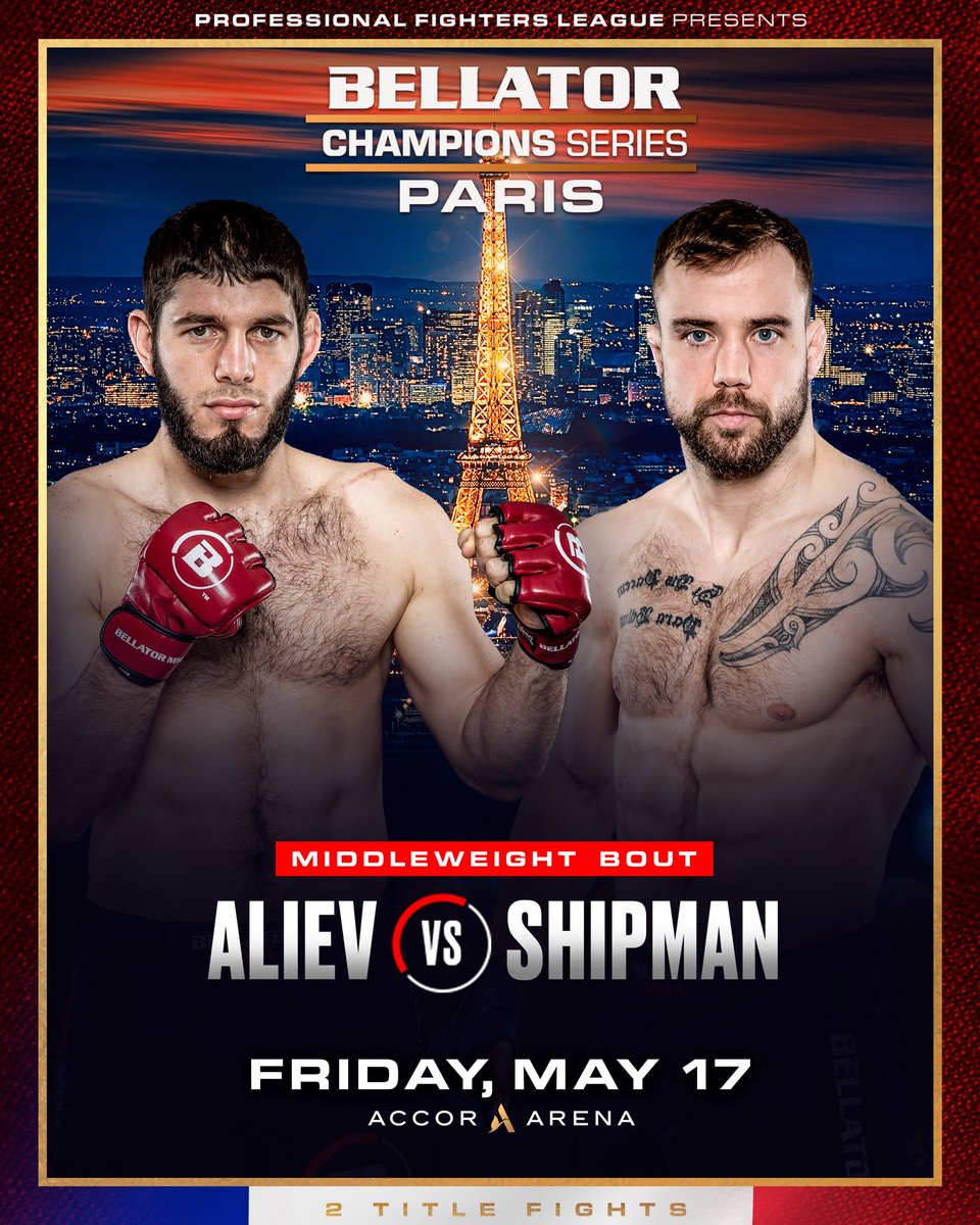 MIDDLEWEIGHTS! 🔥 🇷🇺 Imamshafi Aliev 🆚 Mike Shipman 🏴󠁧󠁢󠁥󠁮󠁧󠁿 Undefeated Russian Imamshafi Aliev makes his second Bellator appearance at #BellatorParis after a first round TKO win in his debut at #Bellator288 Aliev takes on England’s Mike Shipman, who holds ten round finishes and…