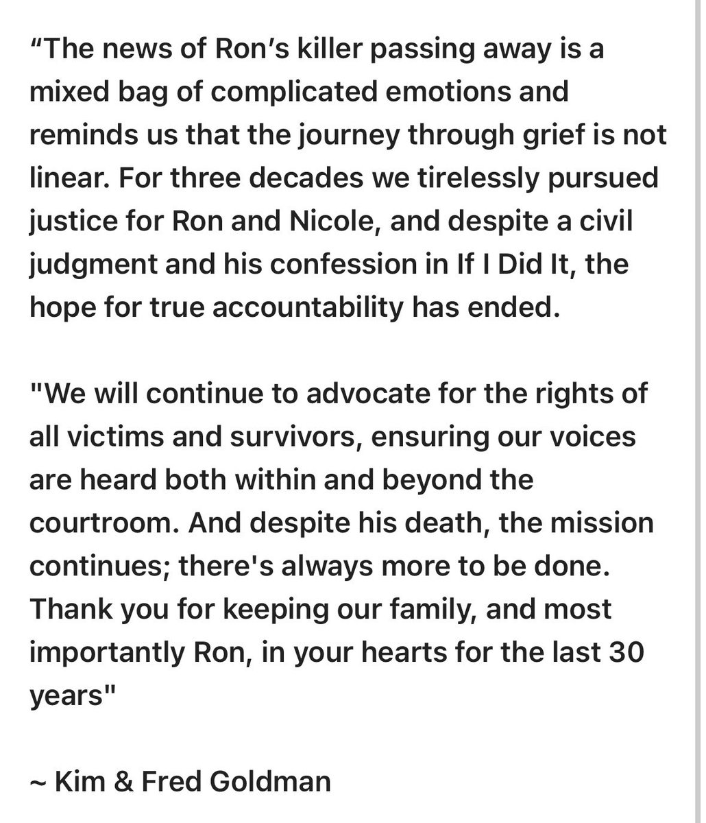 Statement from the Goldman family: