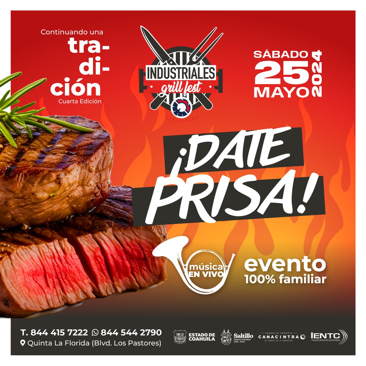 🚨¡Date prisa que se acaban! 🥩🔥 Te esperamos pa' degustar la carnita asada de los 30 equipos parrilleros en Industriales Grill Fest 2024 🍺🔥

#Grill #grillFest #Industriales #CarneAsada #CANACINTRA #grilling #saltillo #cerveza #carne #dondeirsaltillo #norteño #parrilla #norte
