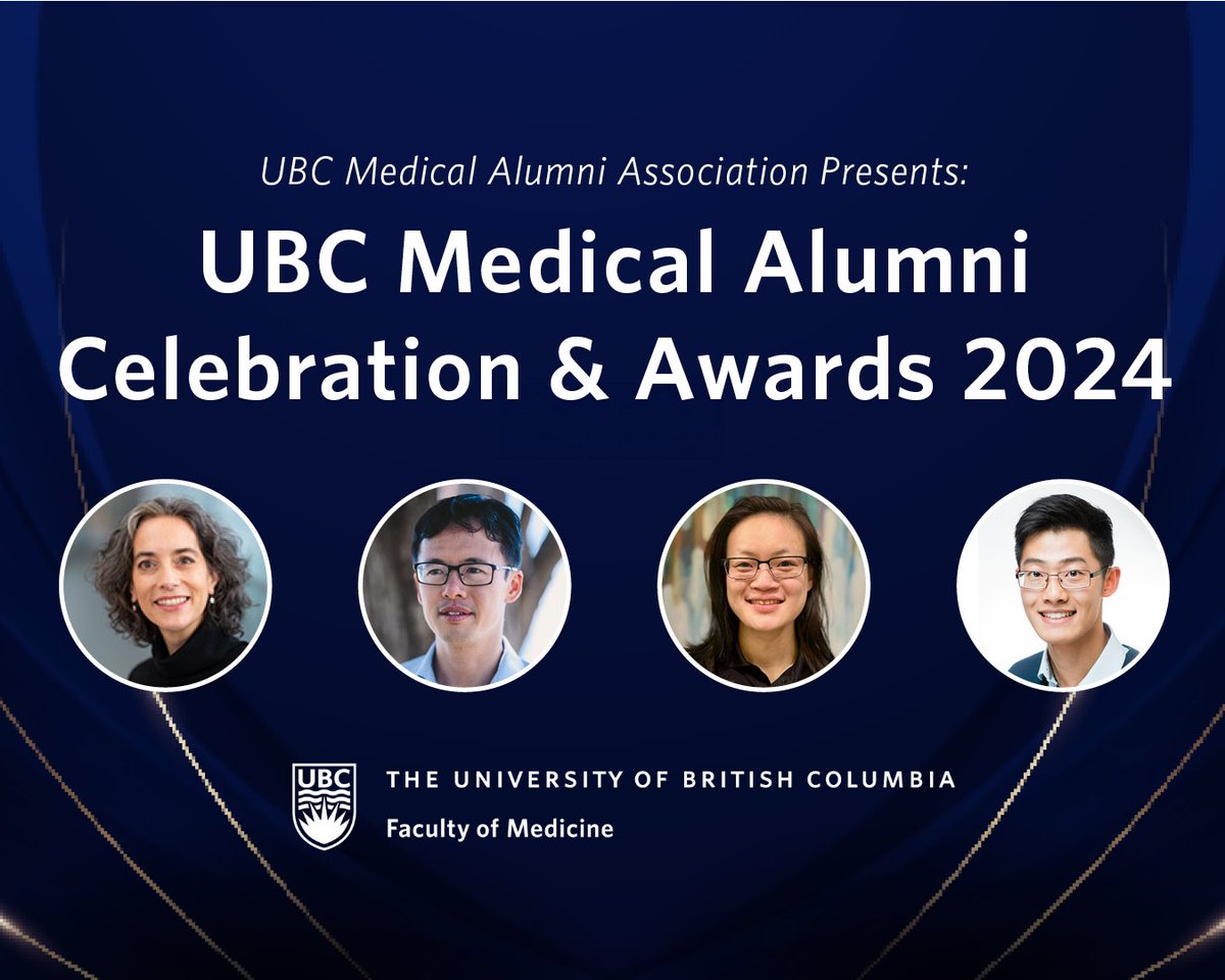 Congratulations to the 2024 UBC Medical Alumni Association Award recipients on helping to build a more dynamic and robust medicine community through their service and actions! 🎉 Meet Dr. Silke Appel-Cresswell, Valerie Mok, Alvin Qiu & Dr. Adrian Yee here. bit.ly/3xzPxVD