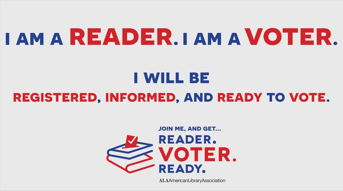 Library advocates: Are you #ReaderVoterReady? This #TakeActionForLibraries Day, ALA is asking every eligible advocate to get informed, get registered, and get ready to vote in this year's local, state, & federal elections! Learn more & sign on: ala.org/conferenceseve…