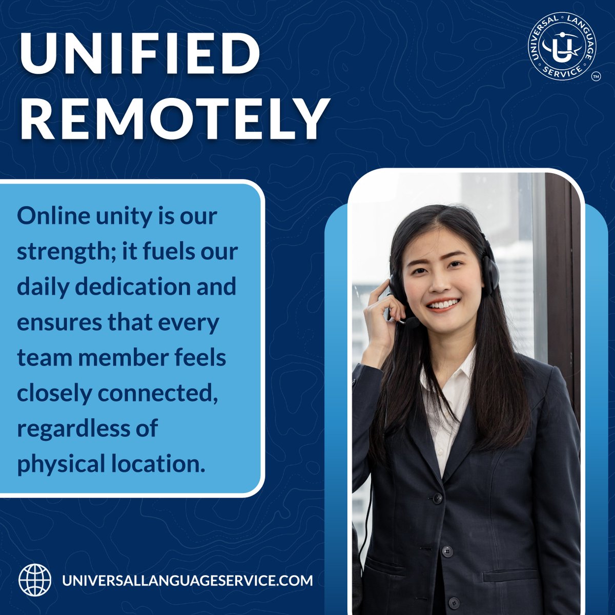 Distance doesn't diminish our dedication; it deepens our connection. Discover how our remote team stays united! 🔗 universallanguageservice.com #LanguageAccess #LanguageDiversity #Interpreting #Translation #RemoteWork #RemoteInterpreting
