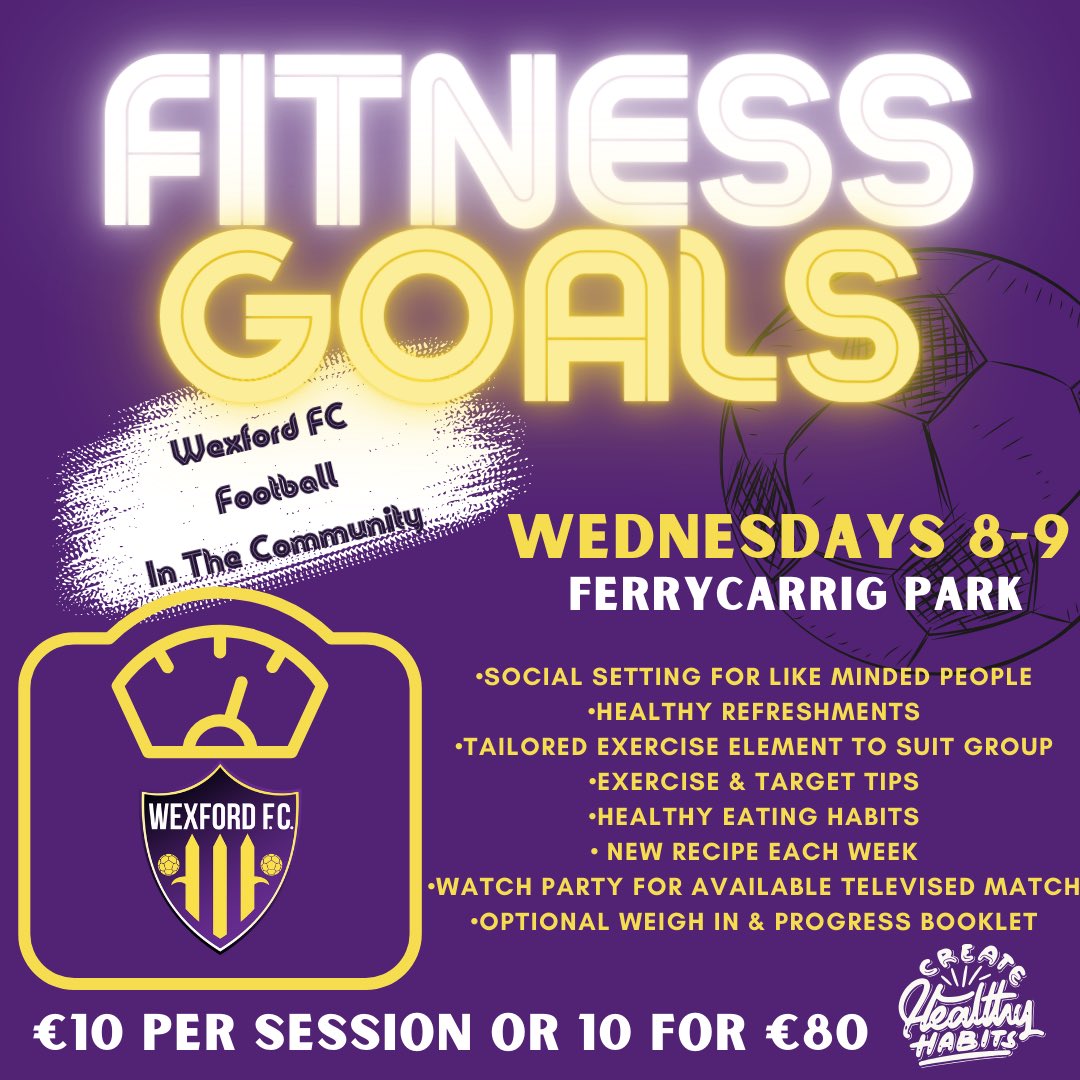 We are delighted to launch our new healthy active classes for the community- Fitness Goals! 

Join us every Wednesday starting April 17th in Ferrycarrig from 8-9 for some chats, healthy activities &amp; an optional progress report!

Register➡️ forms.gle/hykEhtV2bj5qtF… 
 
#Wexford 🟣🟡