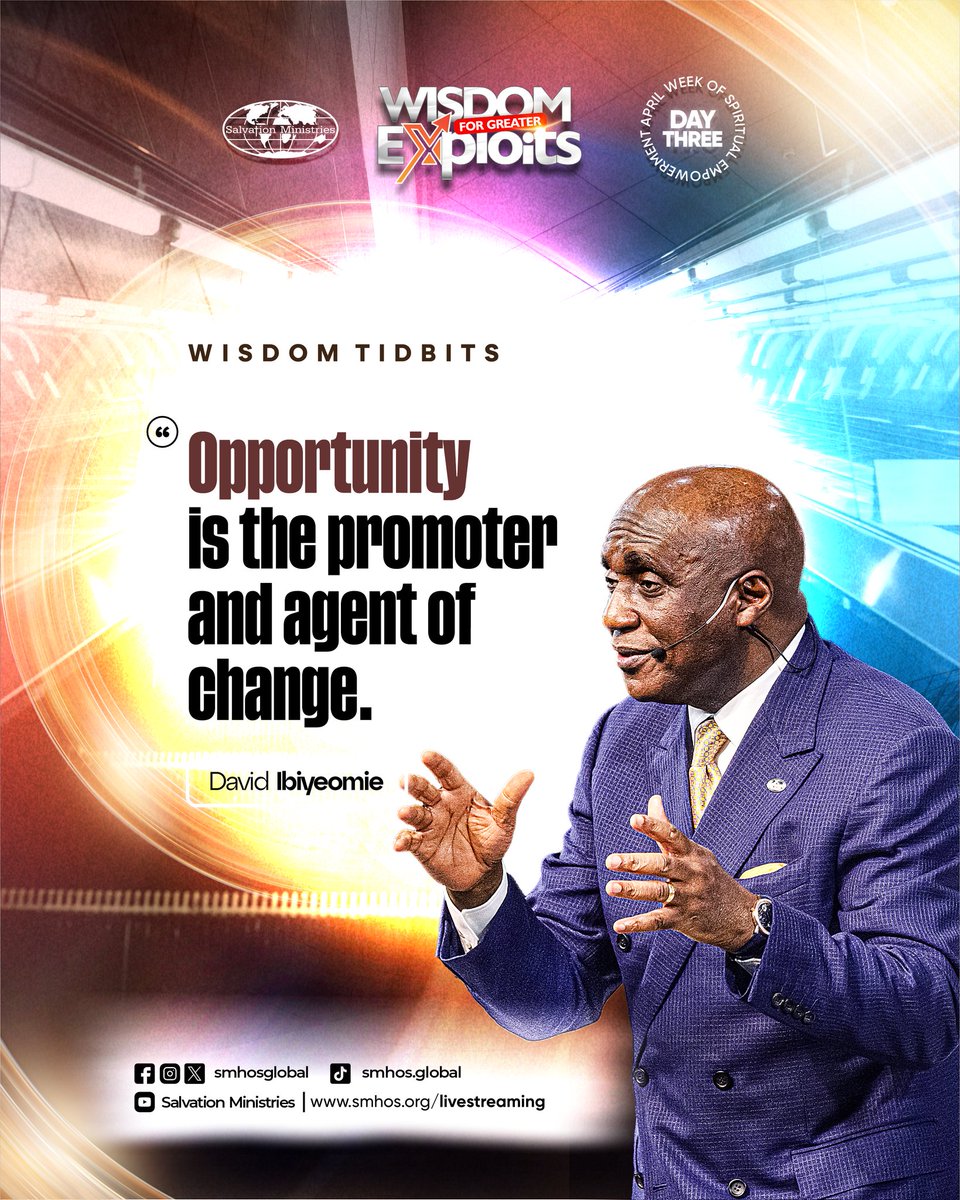 smhosglobal's tweet photo. Whatever stops you from utilizing opportunities has robbed you of your future.

Great men and women trace their greatness to opportunities utilizec.
#SalvationMinistries #SMHOS https://t.co/au3hxBKXW6