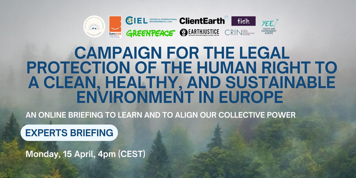 SAVE THE DATE!

We are holding an expert discussion on the current lack of the right to a #HealthyEnvironmentForAll in the European #HumanRights system & what the @coe
can do to tackle this issue.  

Join us on Monday 15th April at 4 PM CEST ⤵️
us02web.zoom.us/webinar/regist…